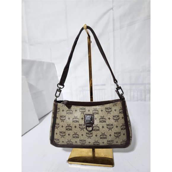 Authentic MCM Visetos Leather Shoulder Bag Beige/Brown - Picture 1 of 10